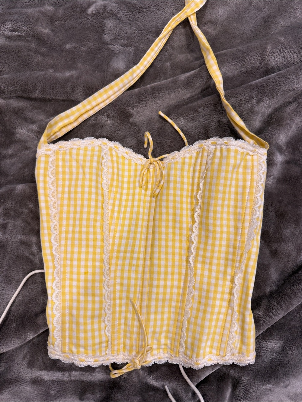 Guizio Yellow Gingham Lace-Trim Bustier Top - Women Intimates